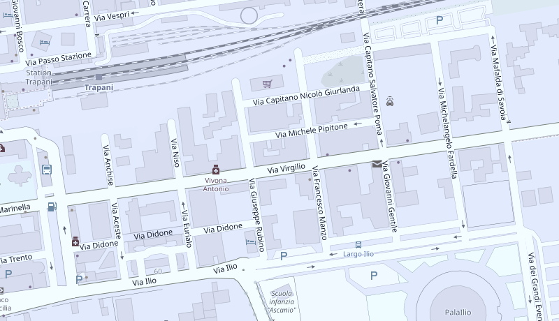 Mappa della zona di Via Virgilio, Trapani